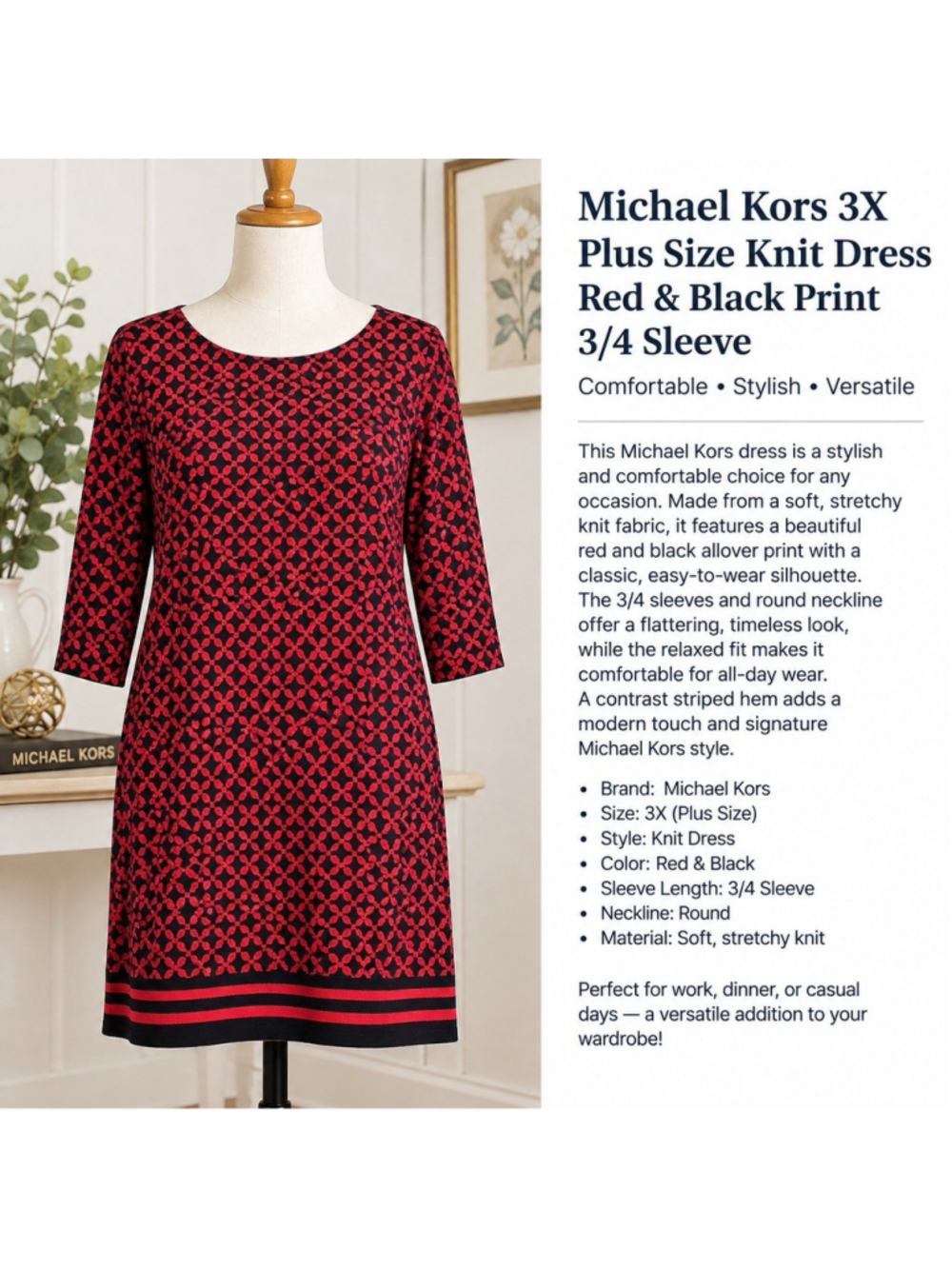 Michael Kors 3X Plus Size Knit Dress Red-shift-boho-country-relaxed-READ